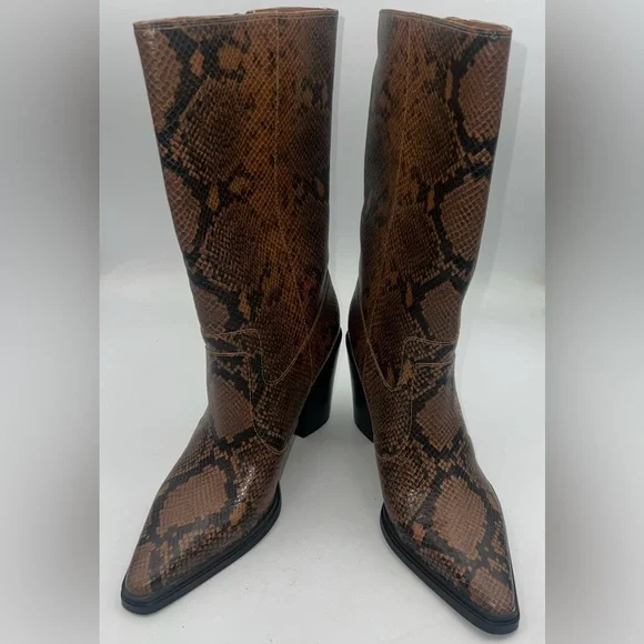 Franco Sarto Womens Jaxon Mid Calf Heeled Boot Snakeskin Embossed Size 8.5M NWB - Picture 9 of 14